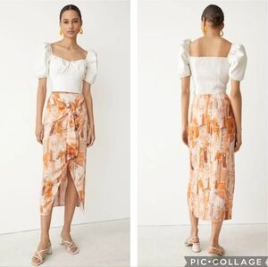 & Other Stories Printed Asymmetric‎ Midi Skirt Terracotta Spring Faux Wrap Cupro